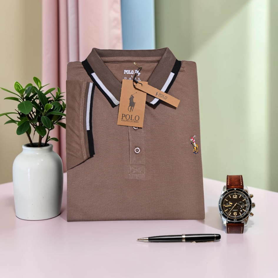 Double Tipped Pique Polo | Peanut Brown