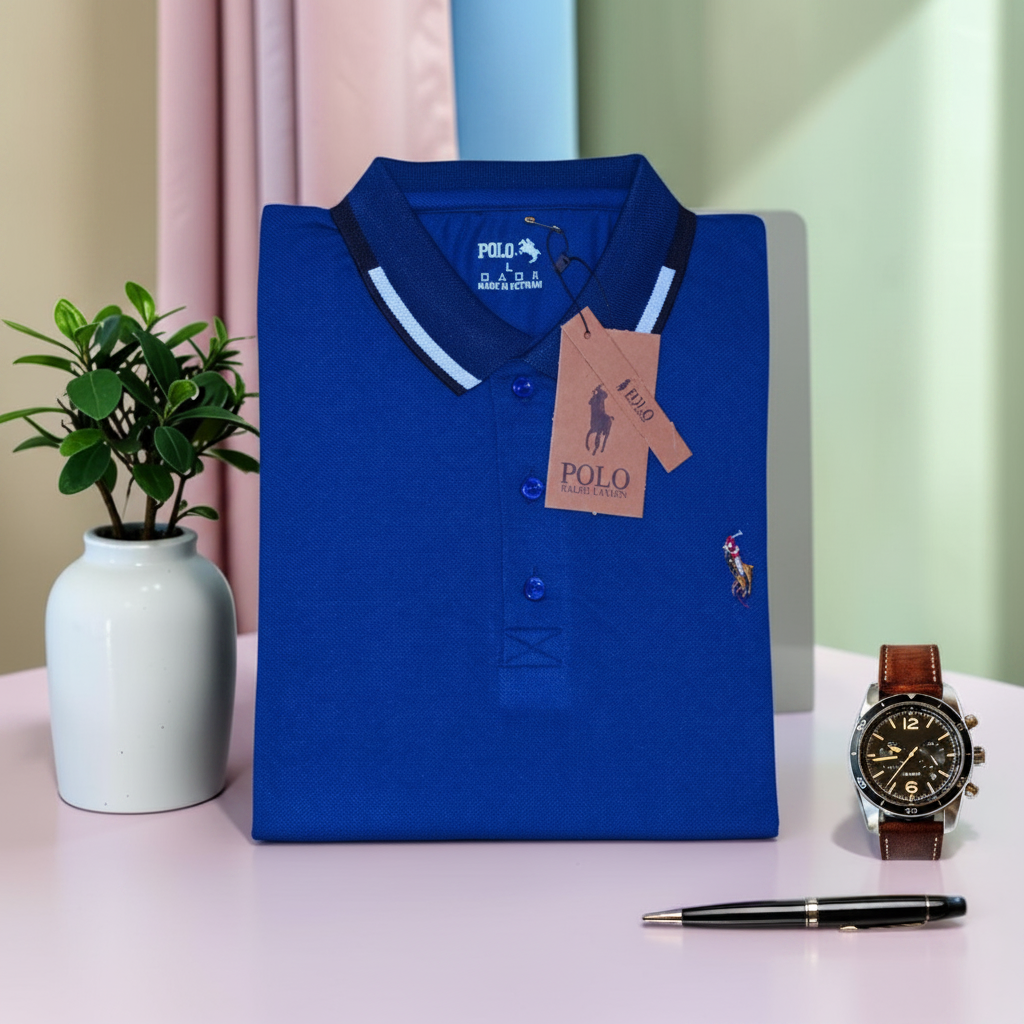 Double Tipped Pique Polo | Blue