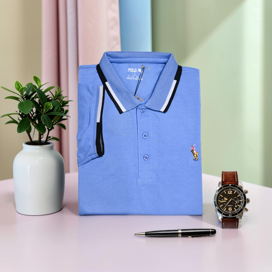 Double Tipped Pique Polo | Sky Blue