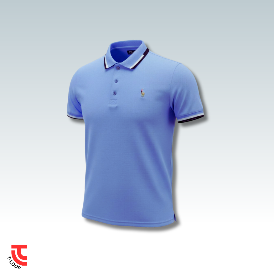 Double Tipped Pique Polo | Sky Blue - Image 3
