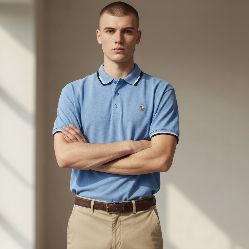 Double Tipped Pique Polo | Sky Blue - Image 2