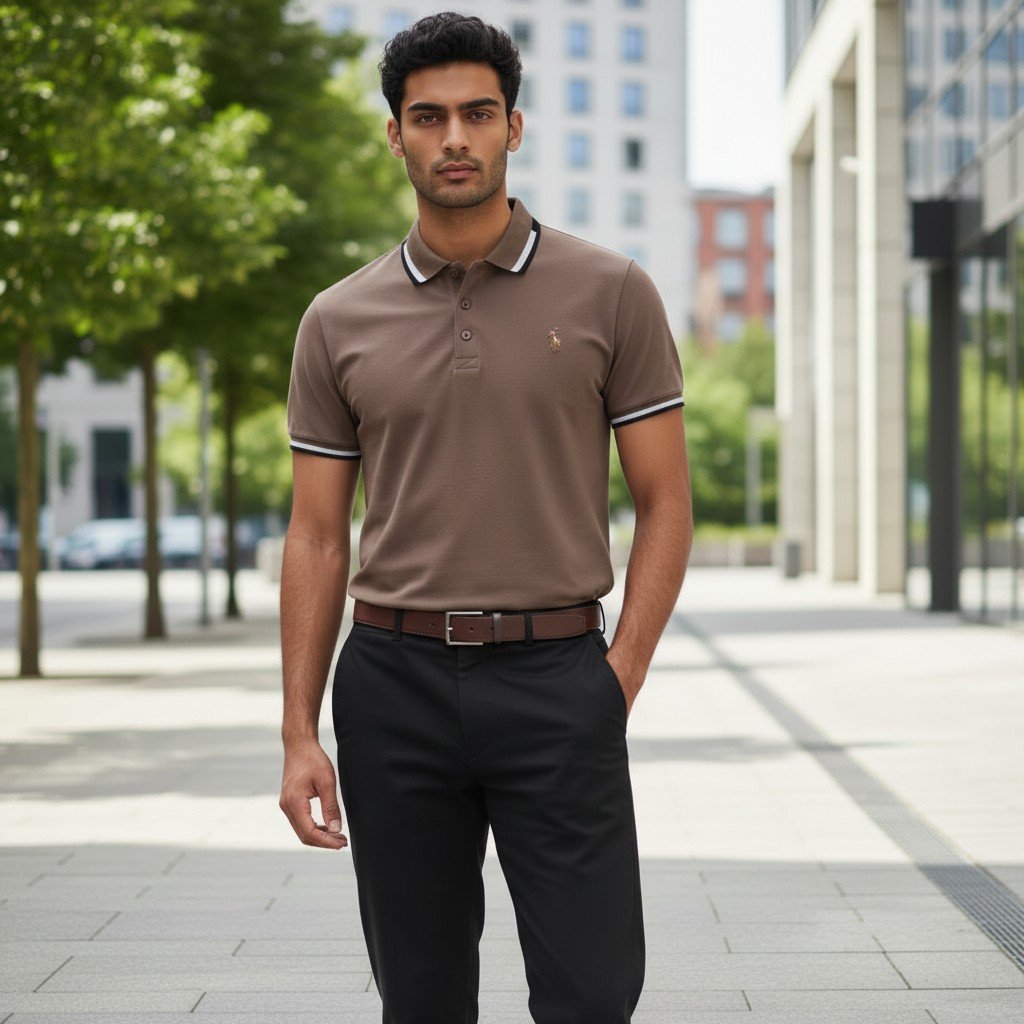 Double Tipped Pique Polo | Peanut Brown - Image 2