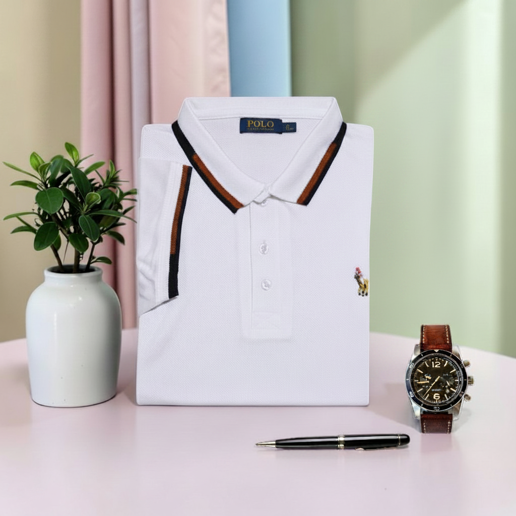 Double Tipped Pique Polo | White