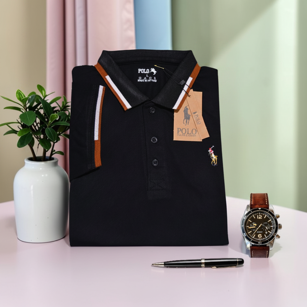 Double Tipped Pique Polo | Black