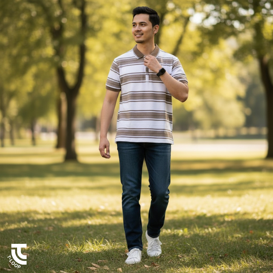 Yarn Dyed Textured Polo | Brown