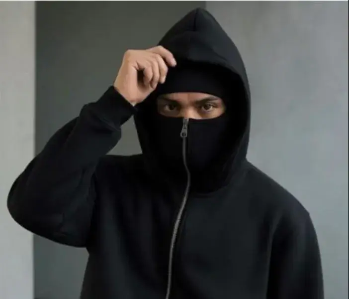 Ninja Style Black Fleece Zipper Hoodie for Men - Image 2
